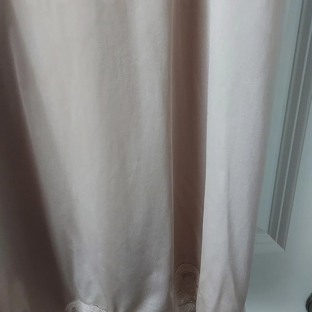 Vintage Vanity Beige Ecru Nylon Antron III Slip Chemise Lace Trim 36 Fairy
